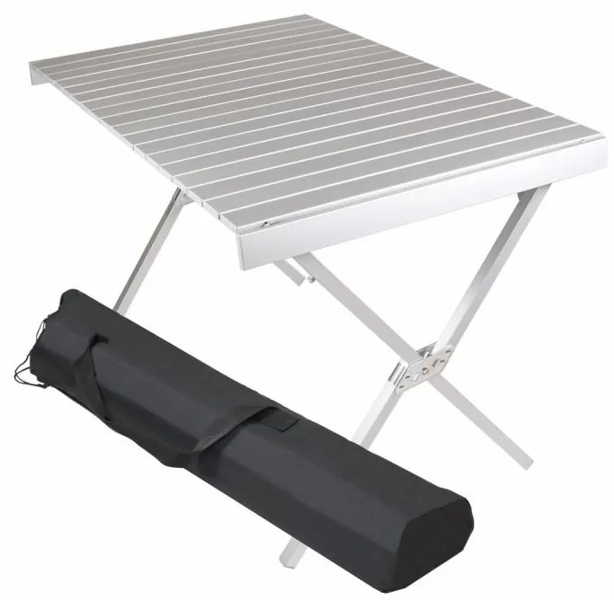 Kempingový stôl s taškou, hliník, sivý,108 x 71 x 72 cm