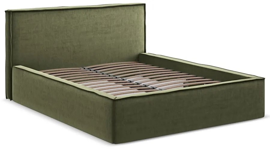 Zelená čalúnená dvojlôžková posteľ s úložným priestorom s roštom 140x200 cm Anani – Makamii