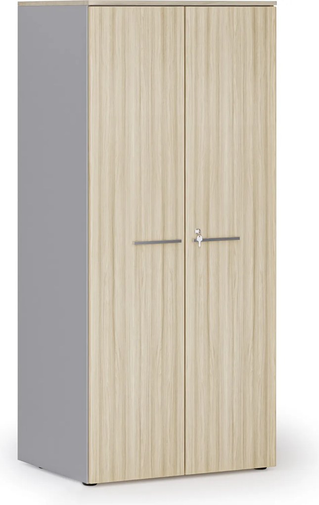 Kancelárska policová skriňa PRIMO GRAY s dverami, 1781 x 800 x 600 mm, sivá/dub prírodný
