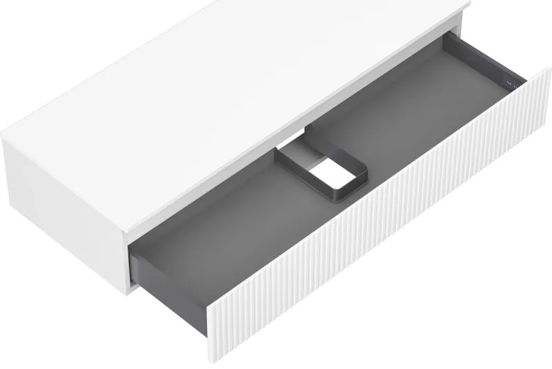 Mexen Rivel, kúpeľňová skrinka 120 cm s hornou časťou, 1 zásuvka, drážkovaná, biela matná, 91A20-12023-1-BFC01