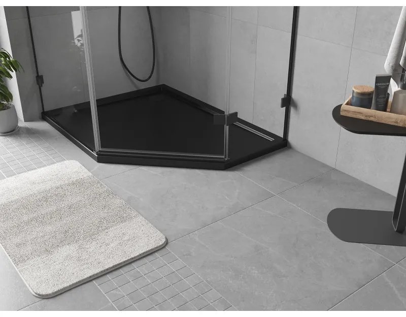 Mexen Flow, päťuholníková sprchová vanička slim ľavá 90 x 80 cm, čierna matná - 46P708090L