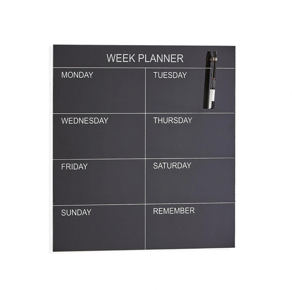 Sklenená plánovacia tabuľa Peggy, týždenná, 450x450 mm, čierna