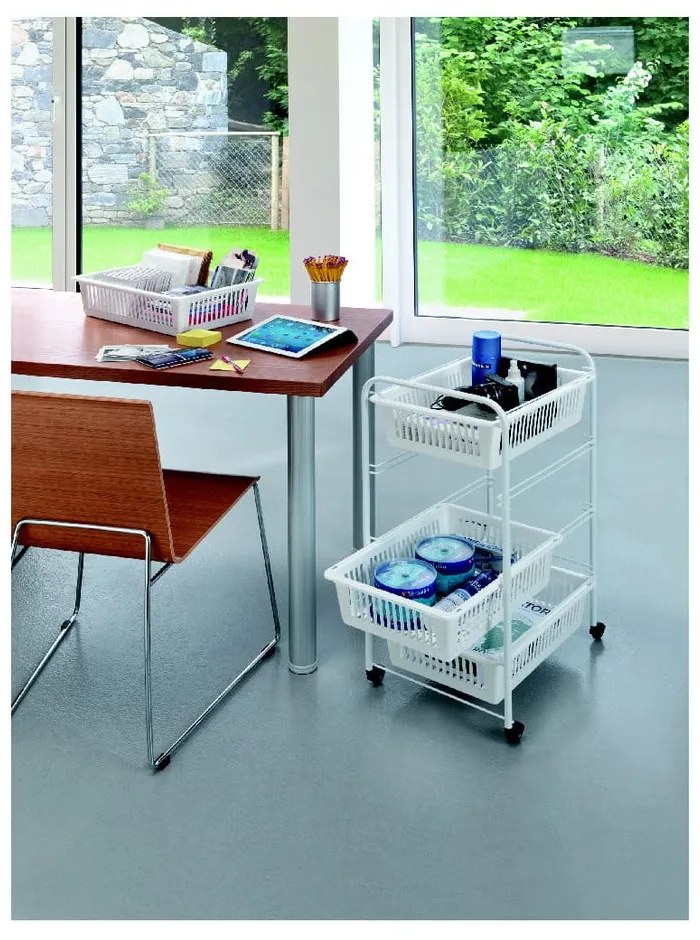 Pojazdný regál so 4 košíkmi Metaltex India, dĺžka 35 cm