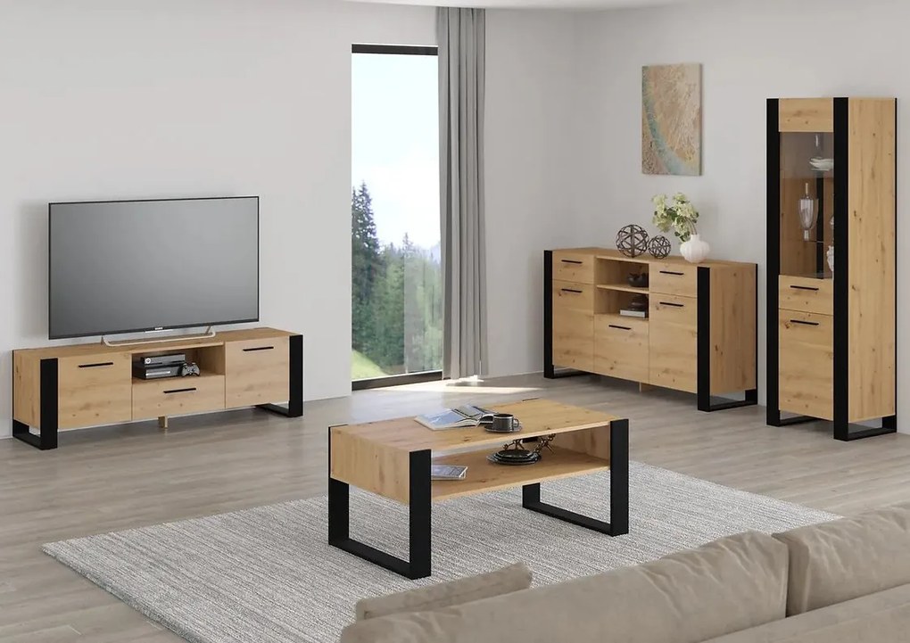 Komoda Nulakka C (dub artisan + matná čierna). Akcia -20%. Vlastná spoľahlivá doprava až k Vám domov. 1124825