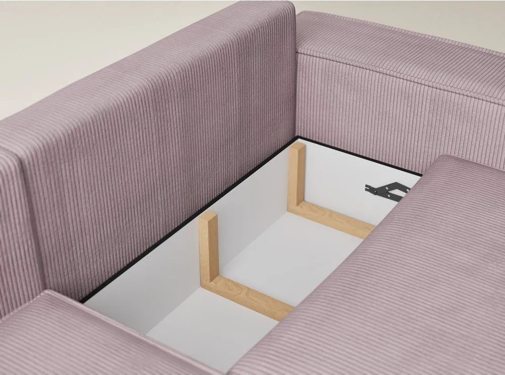 Fialová menčestrová rozkladacia/s úložným priestorom rohová pohovka (ľavý roh/do L) Tonga – Maison de Rêve