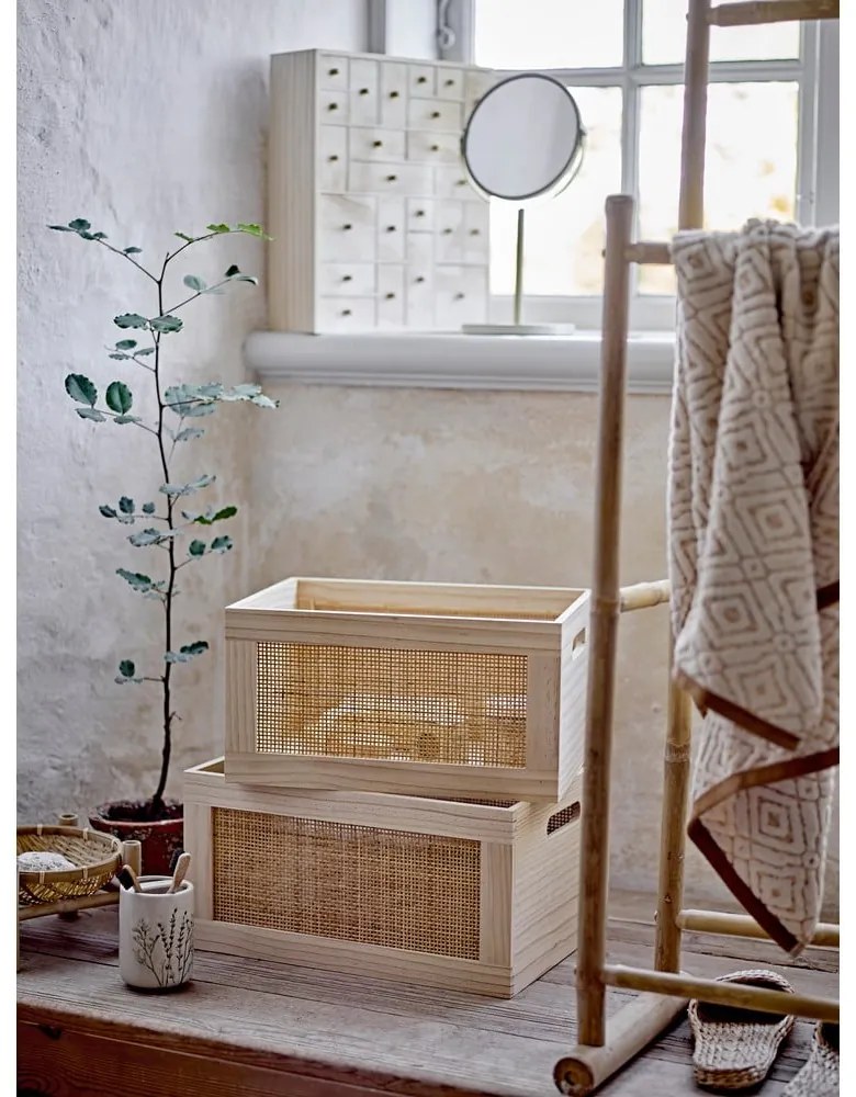 Drevené úložné boxy v súprave 2 ks v prírodnej farbe 39x29x20 cm Piana – Bloomingville