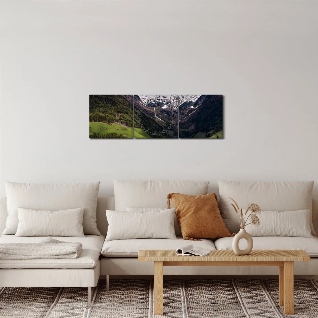 Obraz - Údolie pod horami (s hodinami) (90x30 cm)