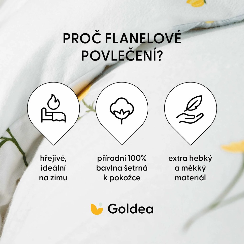Goldea flanelové posteľné obliečky - harmanček 150 x 200 a 50 x 60 cm