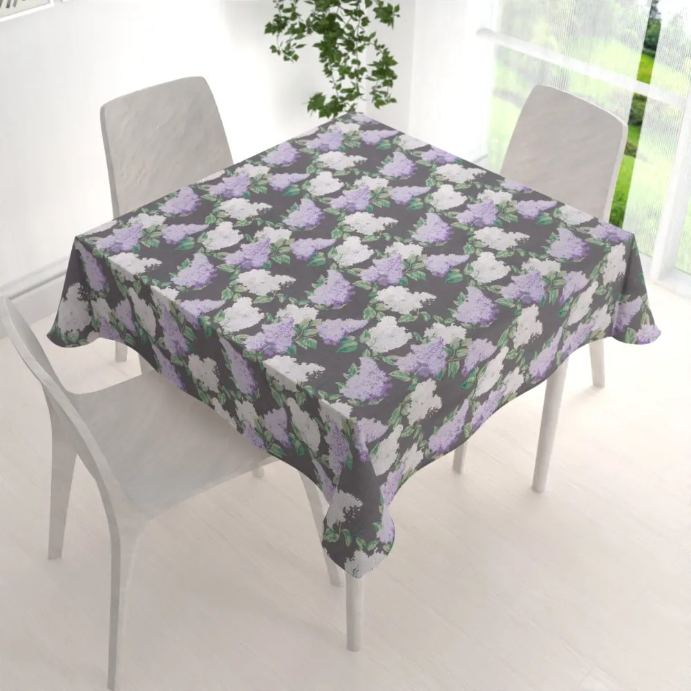 Biante Bavlnený štvorcový obrus Sandra SA-384 Kvety orgovánu na sivom 80x80 cm