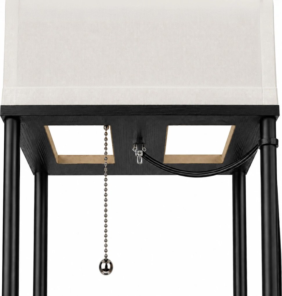 Toolight Toolight, JNH050-1F, stojaca lampa s poličkami a jutovým tienidlom, v. 157 cm, 1×E27, čierna, 58349
