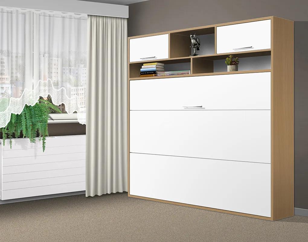 Nabytekmorava Sklápacia posteľ VS1056 MAX, 200x140cm farba lamina: orech lyon/biele dvere, Varianta dverí: lesklé