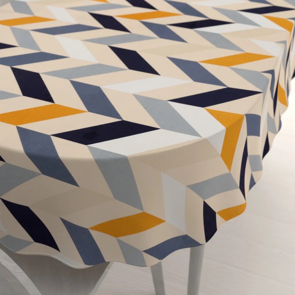 Biante Bavlnený oválny obrus Sandra SA-751 Veľké cik-cak modro-žlto-krémové pruhy 120x200 cm