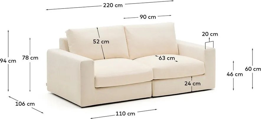 Béžová ženilková pohovka 220 cm Alea – Kave Home