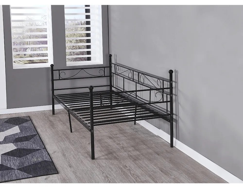 Kovová jednolôžková posteľ s roštom Rozali 90x200 cm - čierna