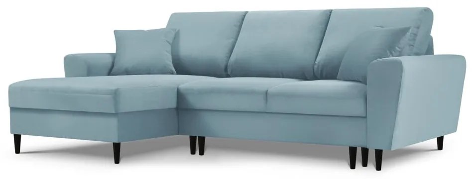 Svetlomodrá menčestrová rozkladacia/s úložným priestorom rohová pohovka (ľavý roh/s leňoškou) Kyoto – Cosmopolitan Design