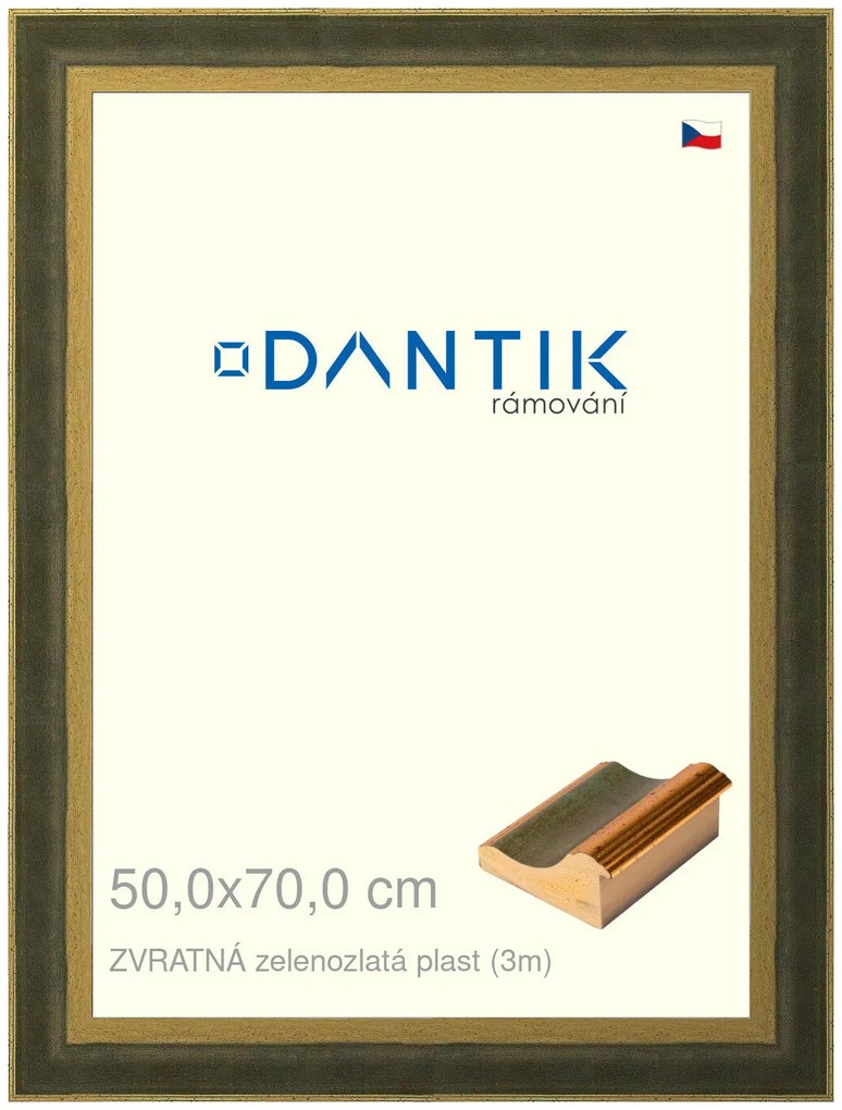 DANTIK rám na obraz 50x70 | ZVRATNÁ zelenozlatá plast (Plexi Čiré)