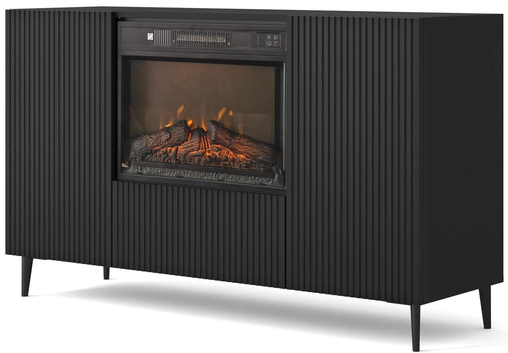 Komoda s elektrickým krbom 2D1K Rowanna (čierna). Akcia -20%. Vlastná spoľahlivá doprava až k Vám domov. 1124992