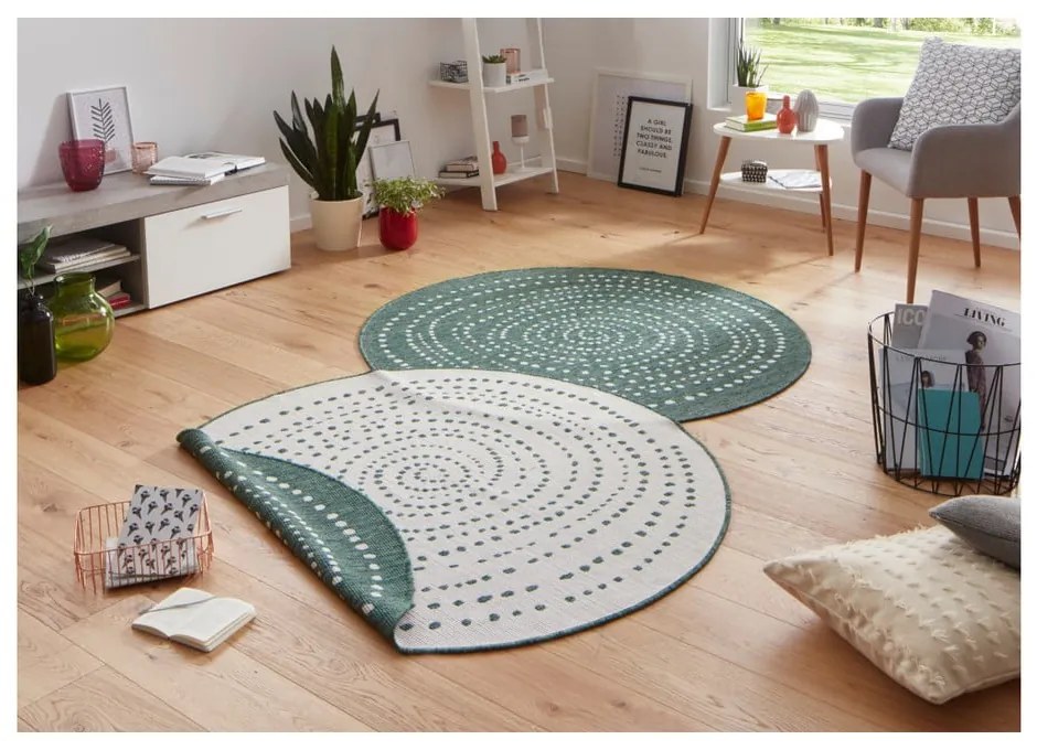 Zelený obojstranný vonkajší koberec NORTHRUGS Bali, Ø 140 cm