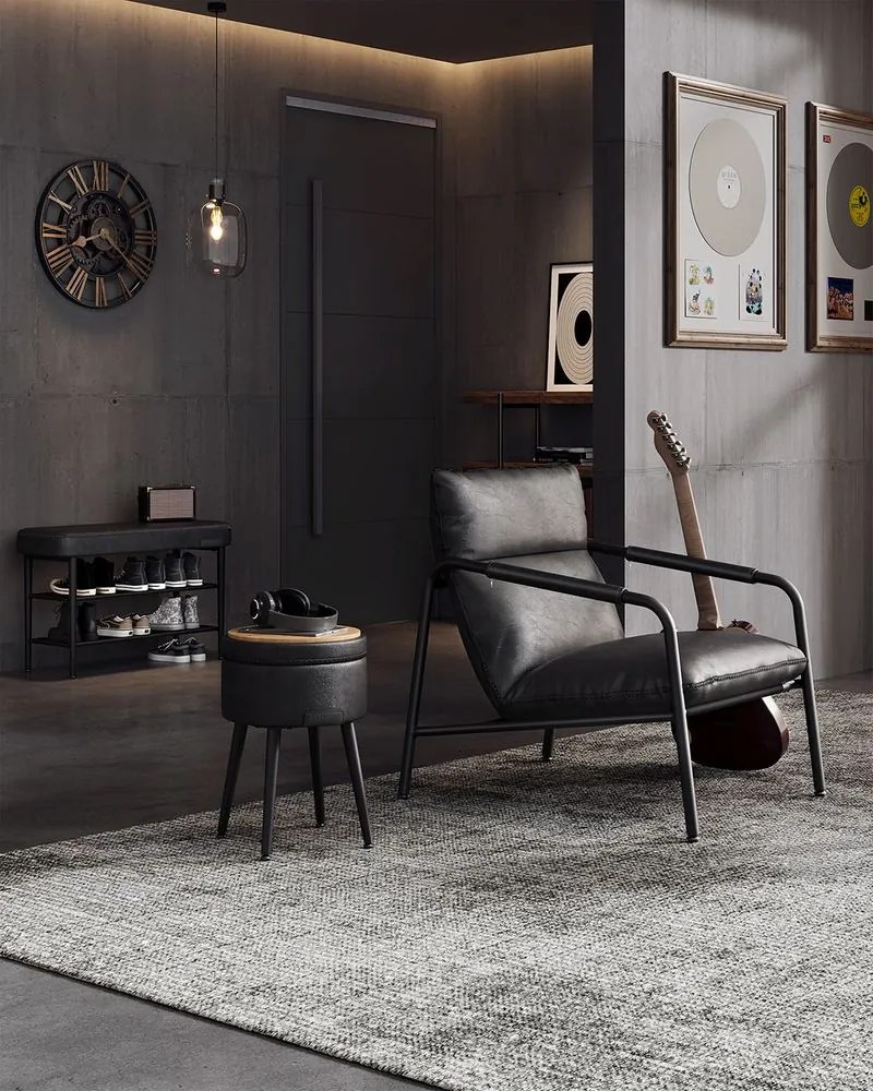 EKHO Lavička s policami na topánky, čalúnené sedadlo, botník, čierna farba