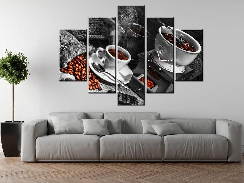 Gario Obraz s hodinami Káva arabica - 5 dielny Rozmery: 150 x 105 cm