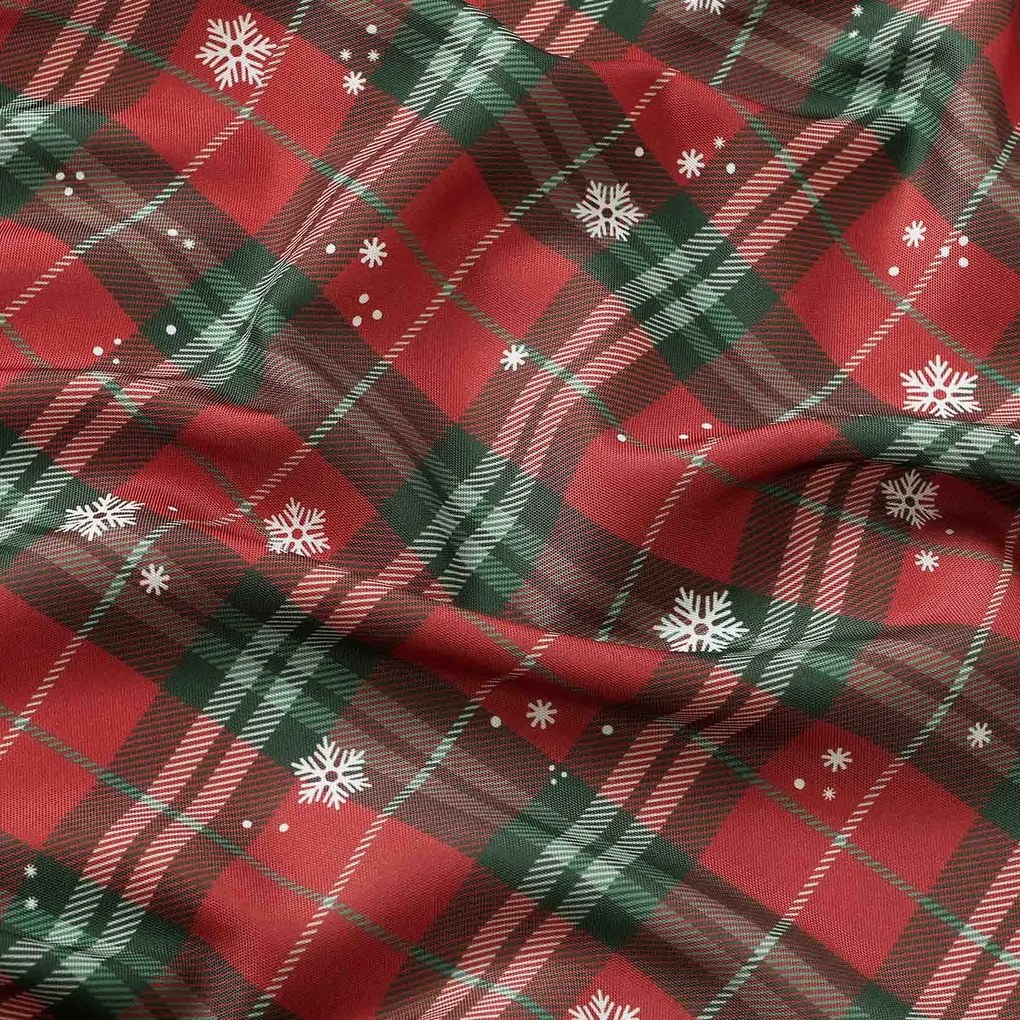 Goldea vianočný behúň na stôl teflónový - červené káro s vločkami 50x140 cm