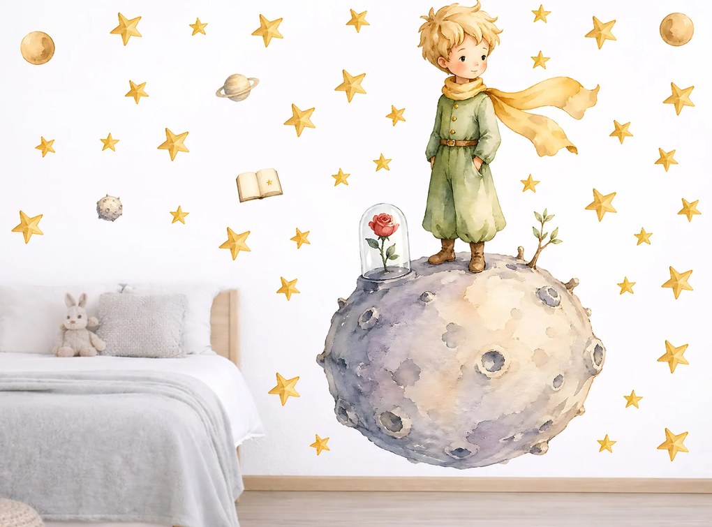 Malý princ textilní prelepiteľná nálepka na stenu hárok 47 x 75 cm