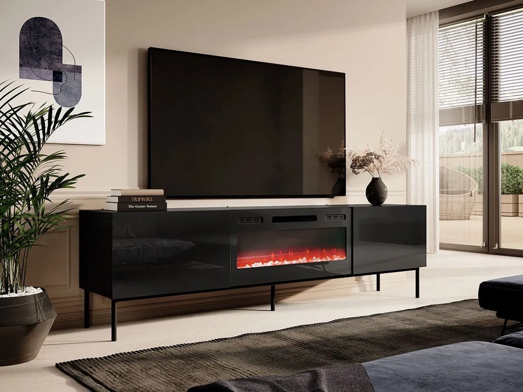 TV stolík Koda 200, Farby: biely / biely lesk + čierny, Krb: biely