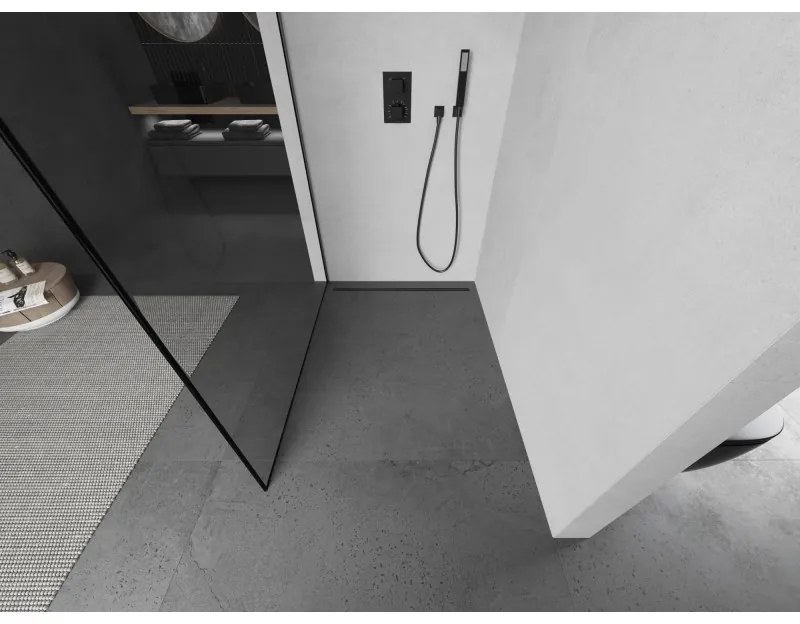 Mexen Kioto, sprchová zástena Walk-In 150 x 200 cm, 8mm číre sklo čierny vzor, grafitový profil, 800-150-101-66-70