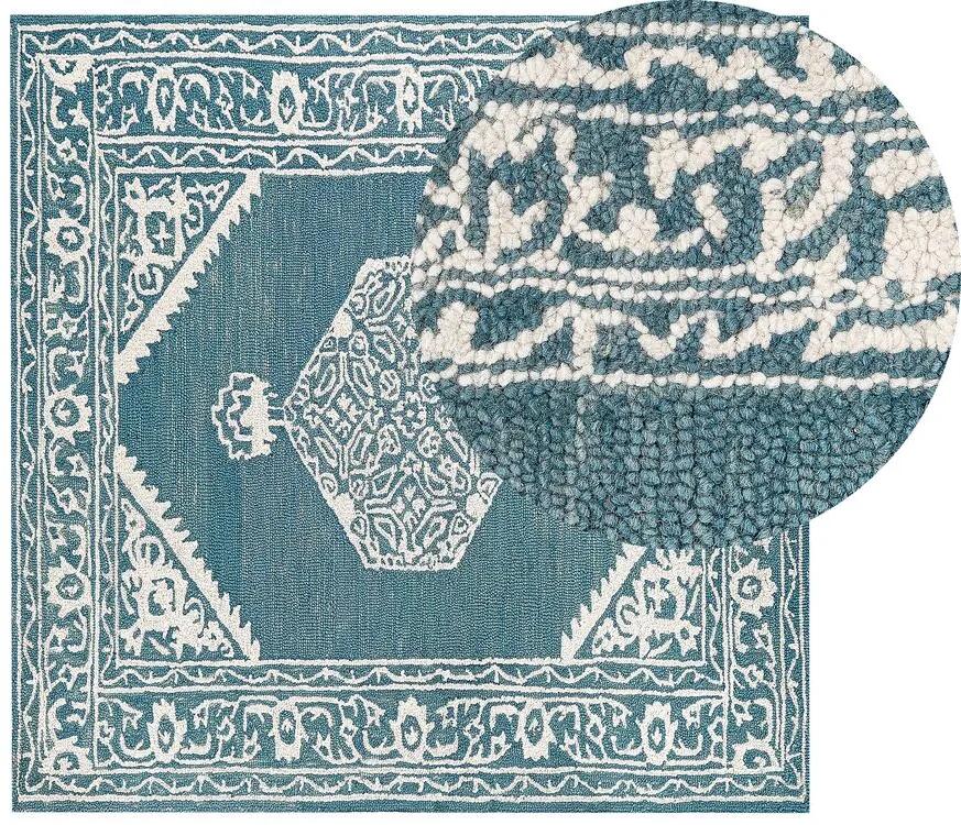 Vlnený koberec 200 x 200 cm biela/modrá GEVAS Beliani