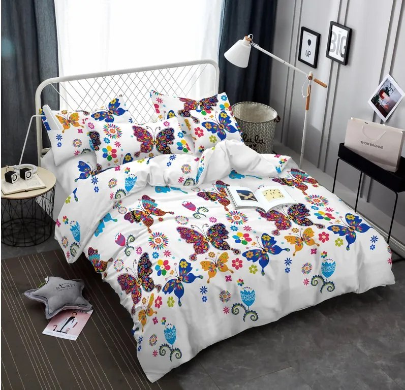 Obliečky z mikrovlákna FAREBNÝ MOTÝĽ biele Rozmer obliečky: 2 ks 70 x 90 cm | 200 x 220 cm