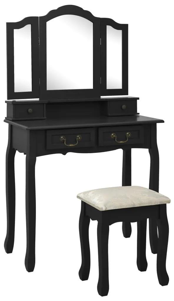 Toaletný stolík so stoličkou, čierny 80x69x141 cm, paulovnia