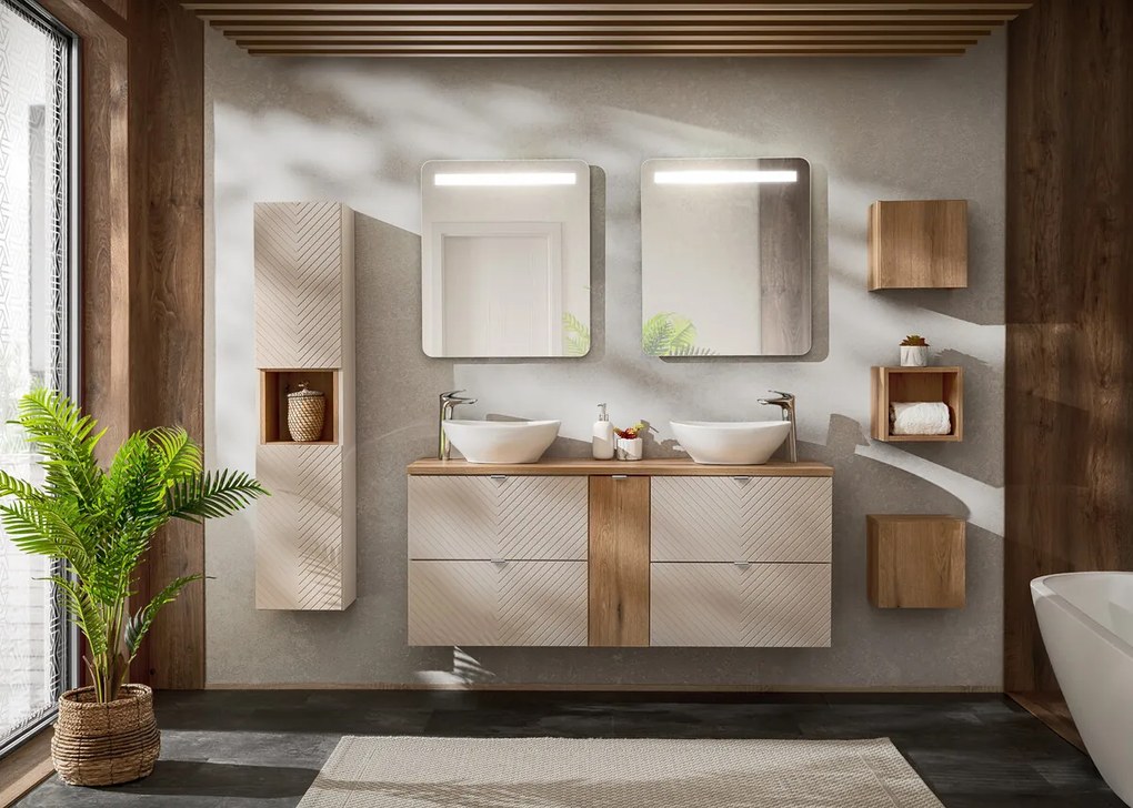 Závěsná skříňka pod umyvadlo Viva Cashmere s deskou 160 cm kašmír/dub coast evoke