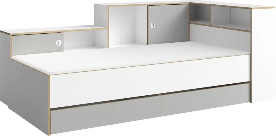 Jednolôžková posteľ s roštom a úložným priestorom Pinio 90x200 cm - biela / sivá
