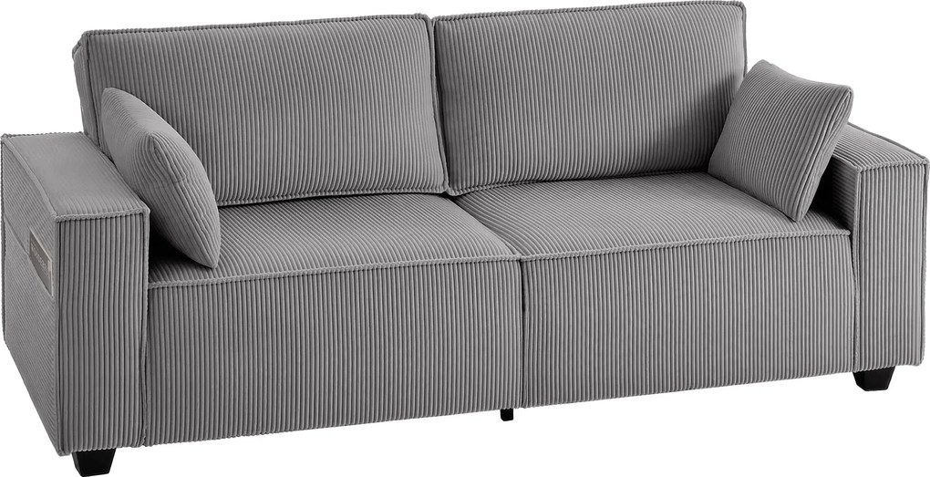 HOMCOM 3-miestna pohovka, šírka 218 cm, široké podrúčky, 2 vankúše, manšestrová, svetlosivá | Aosom