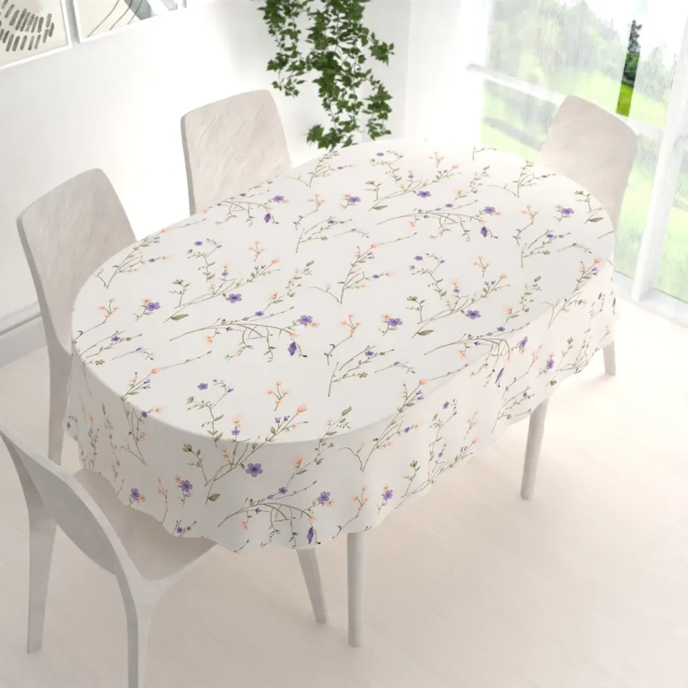 Biante Bavlnený oválny obrus Sandra SA-382 Fialové lúčne kvietky na krémovom 100x140 cm