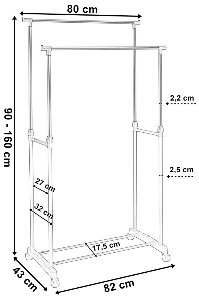 Stojan na oblečenie WALERIA čierna/strieborná