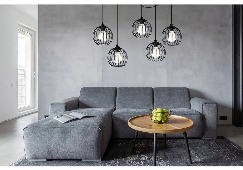 Závesné svietidlo Toronto Spider, 5x čierne drôtené tienidlo