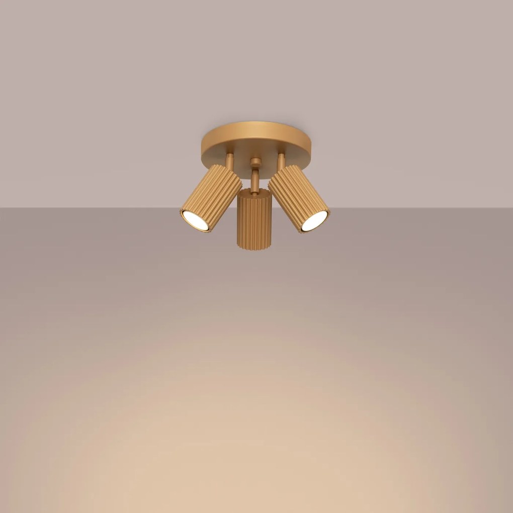 Stropné svietidlo Karbon, 3x zlaté kovové tienidlo, (možnosť polohovania)