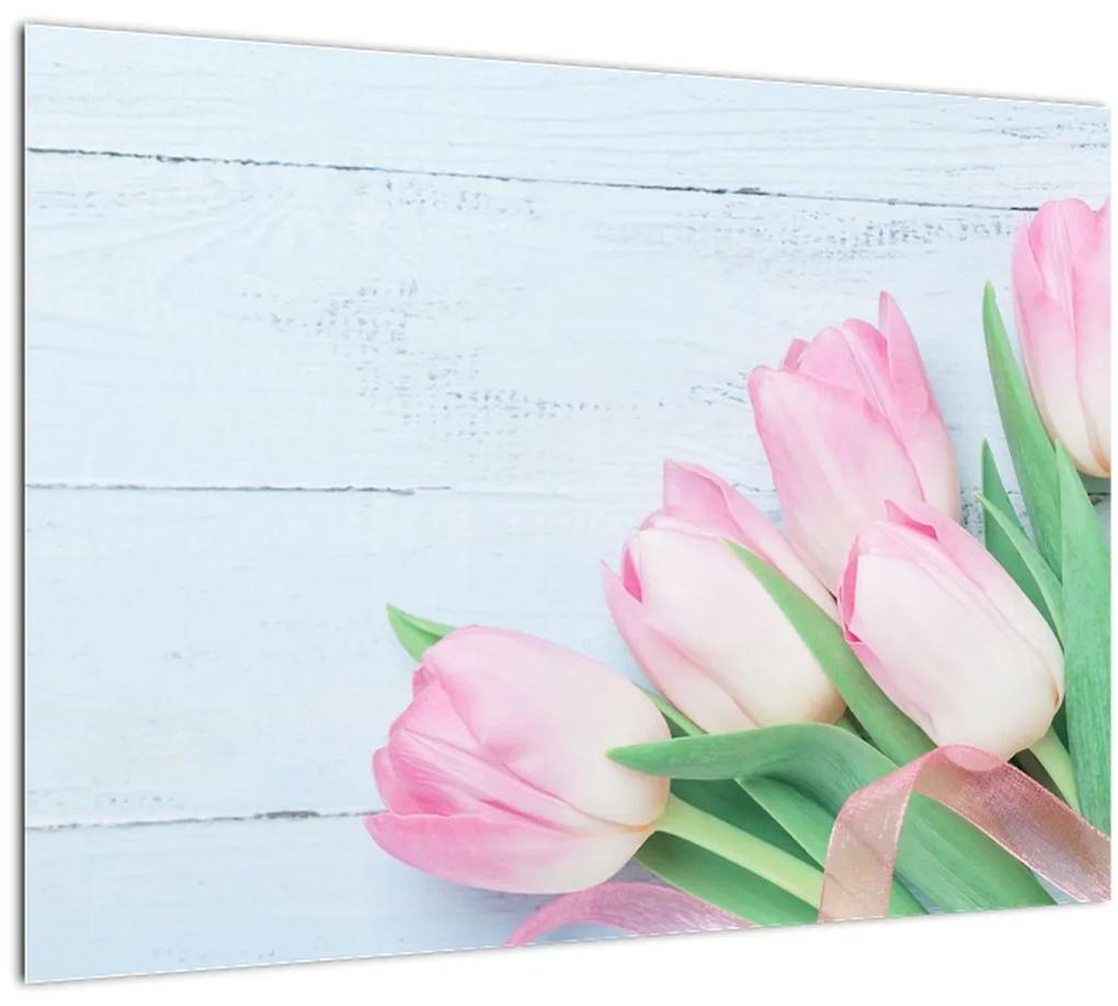 Sklenený obraz - Kytica tulipánov (70x50 cm)