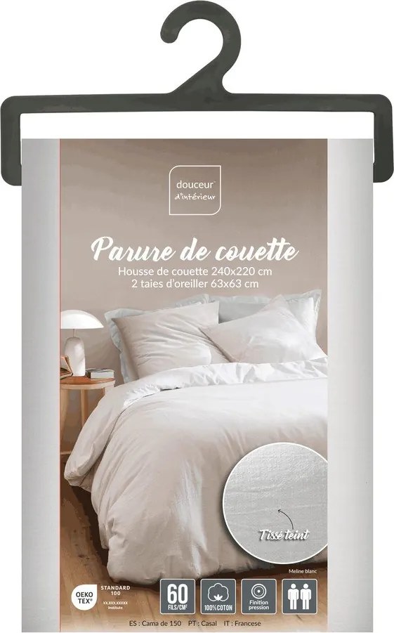 Biele 3-dielne bavlnené obliečky na dvojlôžko/predĺžené 240x220 cm Meline – douceur d'intérieur
