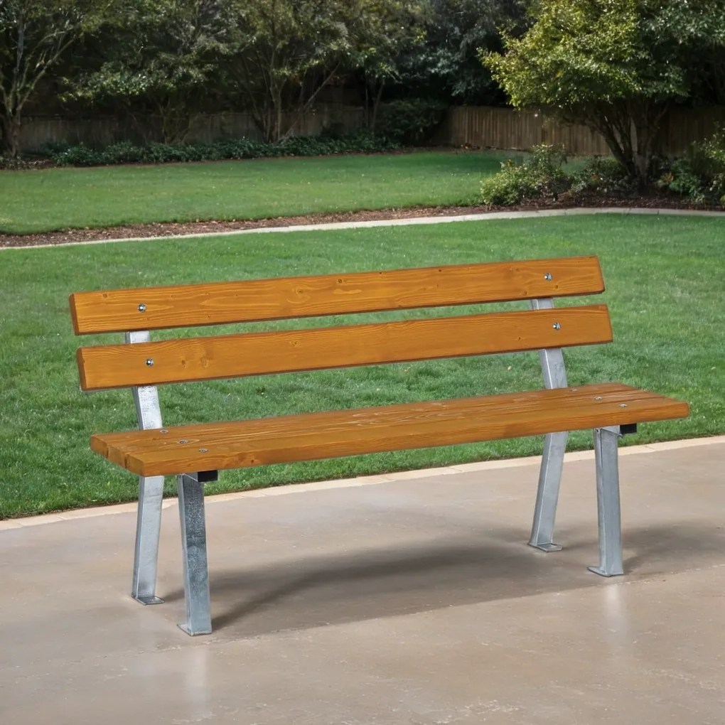 Vonkajšia lavička WOODY s operadlom 1+1 ZADARMO, zinková, 1500 mm, limba