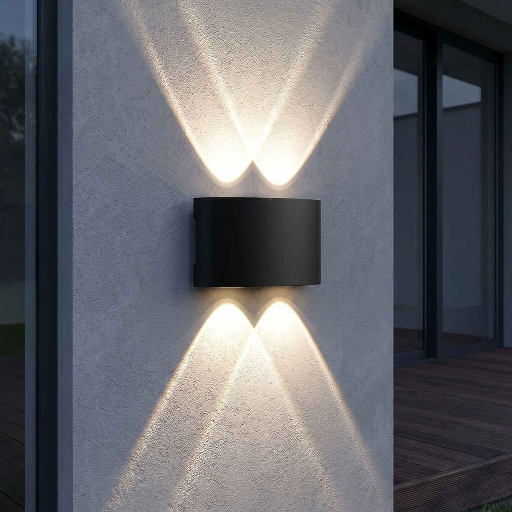 Toolight Toolight, JNH039-4G, vonkajšie LED nástenné svietidlo hore/dole, 4 LED, 12 W, 4000 K, IP44, čierna matná, OSW-56230