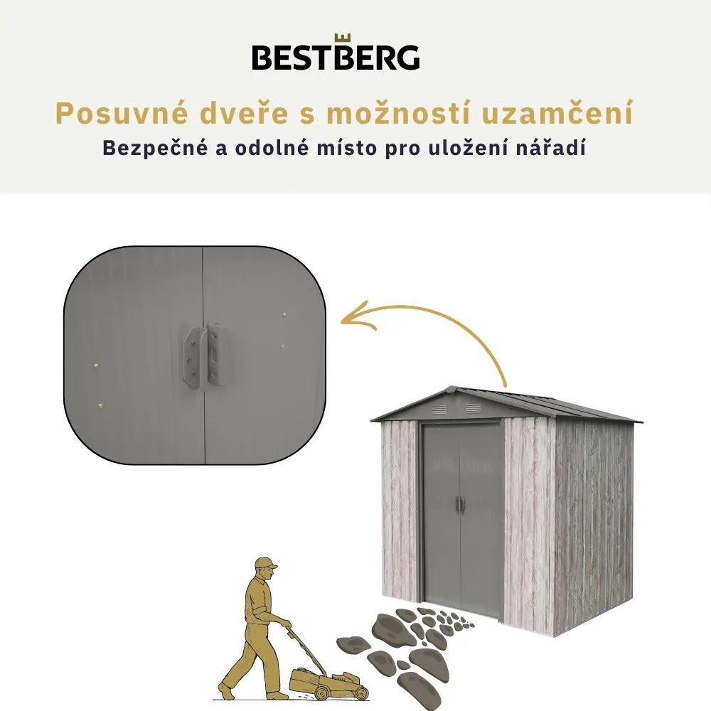 Záhradný domček BestBerg ZDB-2SD / 2,5 m² / 194 x 131 x 184 cm / biele drevo / sivá