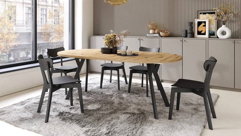 ALMO 100 Dub Artisan/čierne nohy - OKRÚHLY LOFTOVÝ/INDUSTRIÁLNY ROZKLADACÍ STÔL DO OBÝVAČKY/JEDÁLNE