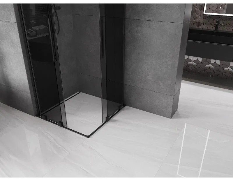 Mexen Velar L Duo, sprchový kút s posuvnými dverami 90 x 90 cm, 8mm šedé sklo, čierna matná, 871-090-090-02-43-70