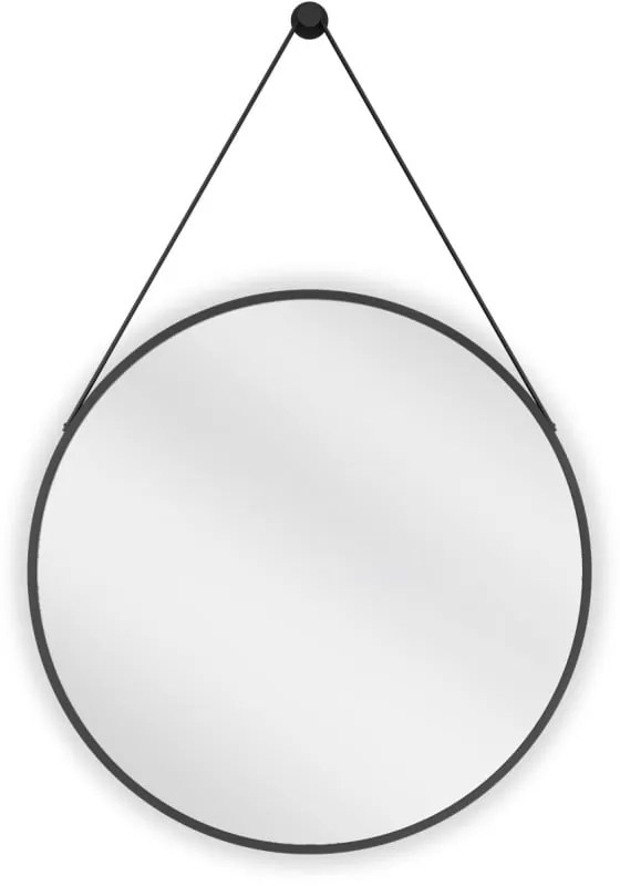 Mexen String, okrúhle kúpeľňové zrkadlo na pásiku 60 cm, farba rámu čierna matná, 9854-060-060-000-70