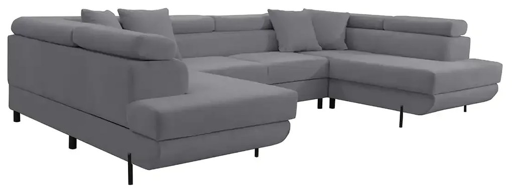 Rohová sedacia súprava - U s funkciou spania, vlnové pružiny SAMSUN Tmavošedá
