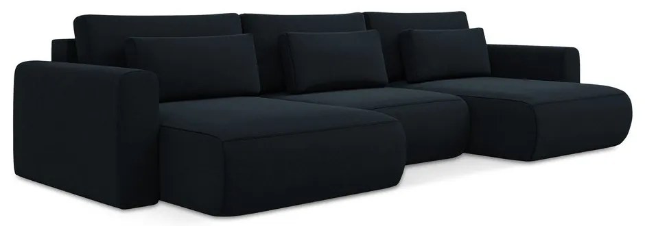 Tmavomodrá zamatová rozkladacia/s úložným priestorom rohová pohovka (do tvaru "U") Kapua – Makamii