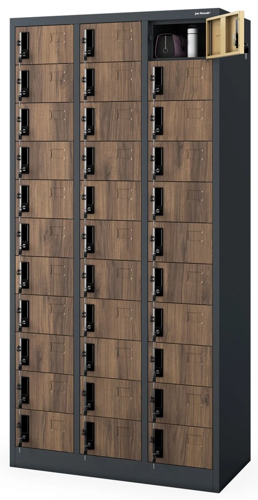 Skrinka na úschovu s 33 priehradkami, antracitová/orechová, 900x1850x450 mm: OLIVER Eco Design