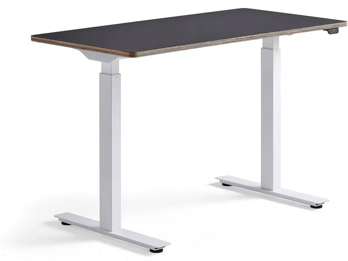 Výškovo nastaviteľný stôl NOVUS, 1200x600 mm, biely rám, čierna doska